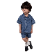 Godderr Kids Boys Girls Denim Outfits Toddler Short-Sleeved Sibling Brother Sister Outfit Baby Summer Denim Button-Down Suit for 1-9Y