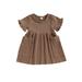 IZhansean Toddler Baby Girls Dress Outfits Ruffle Short Sleeve Ribbed Knit Dresses Casual Summer Clothes Light Coffee 2-3 Years