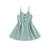 Wassery Toddler Girl Dresses Straps Sleeveless Dress Solid Color Casual Summer Dress Clothes 2T 3T 4T 5T 6T Kids Girls A-line Sundress
