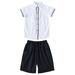 Summer British Style Boys Lapel T Shirt Shorts Sports Suit White 140