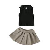IZhansean 2Pcs Toddler Baby Girls Summer Clothes Sleeveless Lapel Vest Tank Top + Pleated A-Lined Skirt Outfits Black 2-3 Years