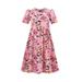 Toddlers Girls Baby Casual Dress Summer O-Neck Short Sleeve Floral Flowy Printed Plain Sundress Beach Princess Dress Child Sundress Streetwear Kids Dailywear Outwear