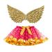 Lovskoo Toddler Kids Girls Tulle Tutu Skirt Sequin Skirt Party Dance Cosplay Skirt with Wing Sets Hot Pink