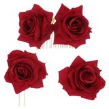 3pcs Rose Flower Hair Accessories Hair Comb U-shaped Hair Stick Hair Pin Headdress Sets for Women Girls (Hair Comb + Hair Stick + Hair Pin)