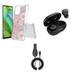 Accessories Bundle for Motorola Moto G Stylus 5G 2023 - Flexible TPU Shockproof Protection Case (Lovely Pink Flowers) Wireless Earbuds 15W Fast Charging USB-C Car Charger