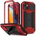 Cover for iPhone 14 Plus Case Heavy Dustproof Shockproof Dropproof Military Grade Rugged Durable Aluminum Metal Case with Kickstand Screen Protector Red