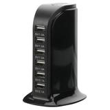 Hemoton Black 30W Multi 6 Port USB Charger 6A Rapid Charging Station Desktop Travel Hub Original EU Plug