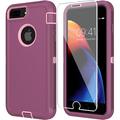 Compitable with iPhone 8 Plus Case iPhone 7 Plus Case + Tempered Glass Screen Protector Heavy Duty Protection Phone Case for iPhone 8 Plus & 7 Plus (WineRed Pink iPhone 8/7 Plus)
