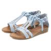 Sandale LASCANA "Sommerschuh", Damen, Gr. 42, blau (hellblau), Obermaterial: 50% Lederimitat, 50% Textilmaterial. Futter: 100% Lederimitat. Decksohle: 100% Lederimitat. Laufsohle: 100% Synthetik, bedruckt, modisch, Schuhe, Sandalette, Sommerschuh...
