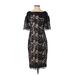 Calvin Klein Cocktail Dress - Sheath Boatneck Short sleeves: Black Print Dresses - Women's Size 4