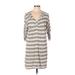 BCBGMAXAZRIA Casual Dress - Shift V Neck 3/4 sleeves: Tan Print Dresses - Women's Size Large