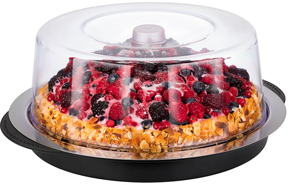 Kuchenplatte APS Servierplatten Gr. Ø 34 cm, schwarz Kuchenplatte Tortenplatte Tortenplatten Ø 34 cm, Kühlfunktion durch 2 Kühlakkus