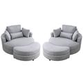 Barrel Chair - Hokku Designs Ern 51" Wide Swivel Barrel Chair & Ottoman Linen in Gray/Brown | 33 H x 51 W x 51 D in | Wayfair