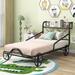 Twin Size Metal Car-shaped Bed Platform Bed with 4 Wheels, Kid's Bed Frame with Guardrails and X-Shaped Frame Open Storage Shelf