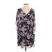 Express Outlet Casual Dress - Mini V Neck 3/4 sleeves: Purple Floral Dresses - Women's Size Small