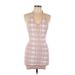 Shein Casual Dress - Bodycon Halter Sleeveless: Pink Plaid Dresses - Women's Size Large