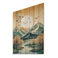 Loon Peak® Snow Covered Mountain Peaks II - Japan Landscape Print on Natural Pine Wood in Blue/Brown | 20 H x 10 W x 0.78 D in | Wayfair