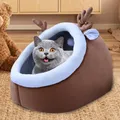 Nid de chat chaud de noël grotte de lits chauds pour chats avec boule moelleuse suspendue grand