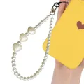 Lanière de téléphone portable transparente en acrylique bijoux pendentif en perles d'amour
