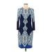 Donna Morgan Casual Dress - Sheath Crew Neck 3/4 sleeves: Blue Paisley Dresses - Women's Size 6 - Print Wash