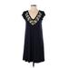 Ann Taylor LOFT Casual Dress - A-Line V Neck Short sleeves: Blue Print Dresses - Women's Size Small