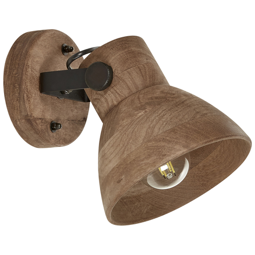 Wandleuchte Dunkelbraun Mango-Holz 1-Flammig Verstellbar mit Schirm Glockenform Wandspot Wohnzimmer Schlafzimmer Flur Diele Beleuchtung