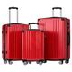 Merax Koffer Set 3-teilig, Hartschalen-Koffer Trolley Rollkoffer Reisekoffer Handgepäck, TSA Zollschloss, 4 Rollen, Teleskopgriff, ABS-Material, M-L-XL, Rot