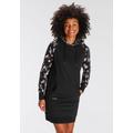 Sweatkleid KANGAROOS, Damen, Gr. 34, N-Gr, schwarz, angeraute Sweatware, Obermaterial: 80% Baumwolle, 20% Polyester, unifarben mit Farbeinsatz, geblümt, bedruckt, kontrastfarbene Details, casual, figurumspielend mini, Langarm Rippbündchen, Kleider,...