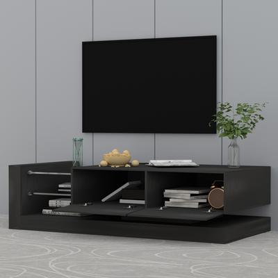 Modern High Gloss Entertainment Center, 16-Color RGB LED Lights, TV Console with Storage Cabinets for 75" TVs