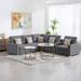 Linen 6Pc Reversible Sectional Sofa with USB Charging Ports Storage Console Table, Modular Sectional Couch with Pillows