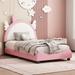 Cute Twin size Upholstered Bed with Unicorn Shape Headboard, Twin Size Platform Bed with Headboard and Footboard, White+Pink