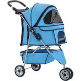 CL.HPAHKL Folding Dog Stroller Pet Stroller for Small Medium Dogs & Cats 3 Wheels Dog Stroller Travel Carrier with Storage Basket & Cup Holder Blue