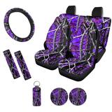 FKELYI Camo Hunting Purple Oak Car Seat Covers Durable Front and Back Seat Cover Accessories with Seat Belt Pads+Car Coasters+Steering Wheel Covers+Chapstick Holder Universal 10 Pcs Auto Seat Cover
