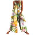 knqrhpse Jumpsuits For Women Wide Leg Pants For Women Playsuit Strap Boho Women Pocket Print Long Romper Jumpsuits Women s Jumpsuit Cargo Pants Women Yellow 3XL