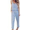 knqrhpse Jumpsuits For Women Womens Pants Sleeveless Tank Jumpsuit Demin Jeans Beach Strappy Button Rompers With Pockets Pants For Women Light blue S