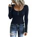 knqrhpse Crop Tops Womens Tops Women Long Sleeve Button Down Slim Fit Tops Scoop Neck Ribbed Knit Shirts Hoodies For Women Navy M