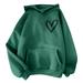knqrhpse Long Sleeve Shirts For Women Hoodies For Women Women s Print Long Sleeved Sweatshirt Blouse Pullover Solid Color Hooded SweatShirt For Women Green XXL