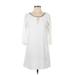 Honey Punch Casual Dress - A-Line Keyhole 3/4 sleeves: White Print Dresses - Women's Size Small