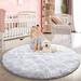 Arogan Luxury Round Fluffy Area Rugs for Bedroom Kids Girls Room Nursery Super Soft Circle Rug Cute Shaggy Carpet for Children Living Room 4ft White