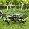 Set of 5 Folding Outdoor Table and Chairs Set 5 Piece Furniture Set All Weather Cast Aluminum Conversation Set for Indoor Outdoor Camping Picnics Beach Backyard BBQ