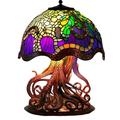 Painting Glass Mushroom Table Lamp Hight Stained Glass Plant Series Night Light Bohemian Resin Mushroom Decorative Bedside Lamp for Bedroom Living Room Home Office Decor Gift