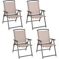 Set Of 4 Patio Folding Chairs - Outdoor Sling Chairs With Armrests And Rustproof Steel Frame Patio Dining Chairs With Breathable Fabric For Garden Backyard Poolside Indoors No Assembly