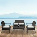 Outdoor Conversation Set 4 Piece Wicker Patio Furniture Includes 2 Armchairs 1 Double Seat Sofa and 1 Table PE Rattan Deck Furniture Sectional Set for Porch Poolside Backyard Balcony JA1461