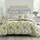 Laura Ashley - King Duvet Cover Set, Reversible Cotton Bedding with Matching Shams, Includes Bonus Euro Shams & Throw Pillow Covers (Cassidy Yellow, King)