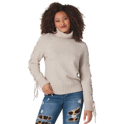 K Jordan Lace Up Sleeve Sweater (Size XL) Oatmeal, Acrylic,Nylon,Polyester