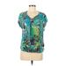 Croft & Barrow Short Sleeve Blouse: Teal Tropical Tops - Women's Size Medium