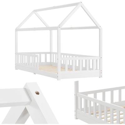 Kinderbett Marli 90 x 200 cm mit Rausfallschutz, Lattenrost und Dach - Massivholz Hausbett für Image