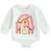 Xkwyshop Newborn Baby Girls Boys Sweatshirts Rompers Halloween Pumpkin Rainbow Bat Print Toddler Fall Bodysuits