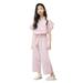 ZHAGHMIN Baby Girls Summer Cotton Short Sleeve Tops T-Shirts + High Waist Bow Wide Leg Pants Outfits Set Solid Color Toddler Girl Clothes Pink 120