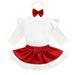 Xkwyshop Kids Baby Girls Christmas Outfits Set White Romper Fluffy Skirt Headband 3Pcs Suit for Toddler Girls